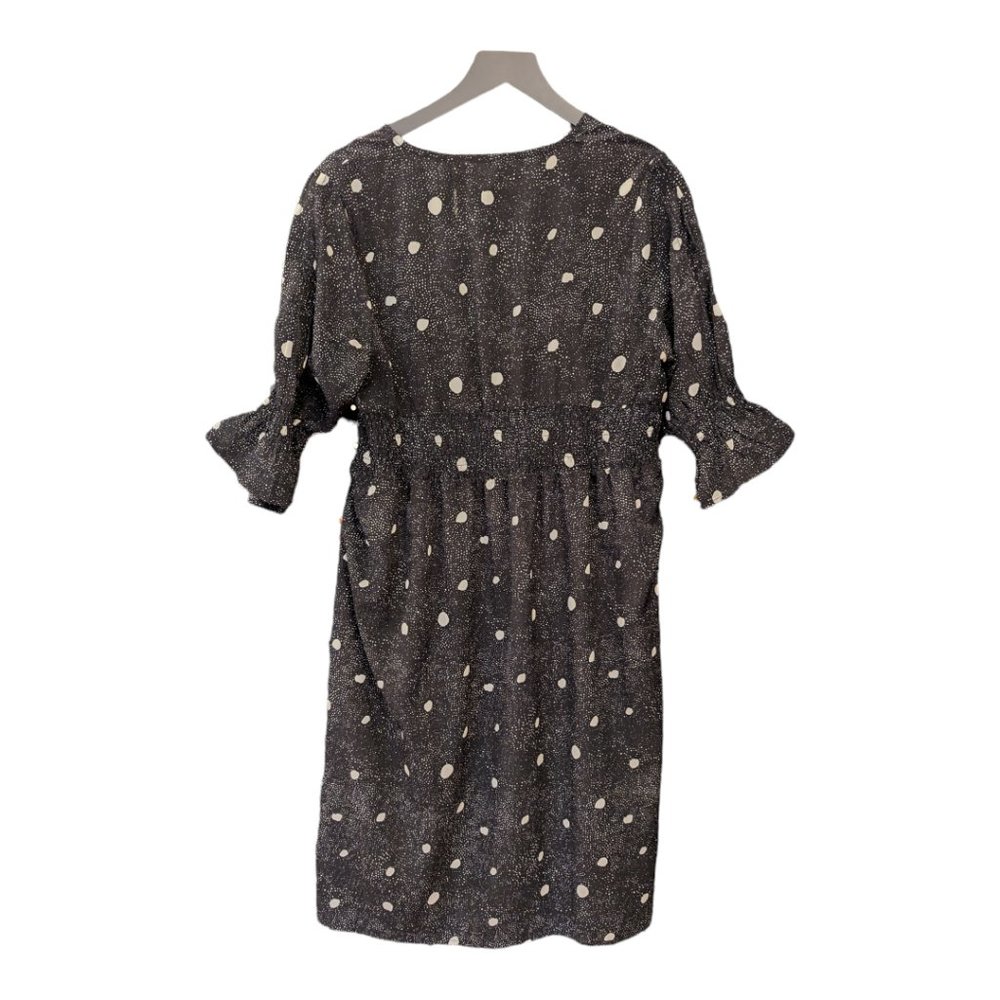 Roolee Black & White Shirred Midi Dress - Size Large - Polka dot Splotches EUC - Picture 4 of 7